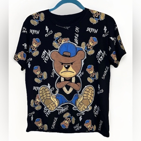 Fresh Laundry Boy Size XL Black Short Sleeve Graphic Teddy Bear T Shirt - Picture 1 of 4